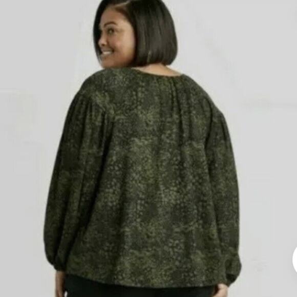 Ava & Viv Green Black Ling Sleeve Top‎ Size 1X - Picture 2 of 7